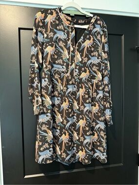 LOFT Black Tunic Dress with Blue and Peach Floral Print